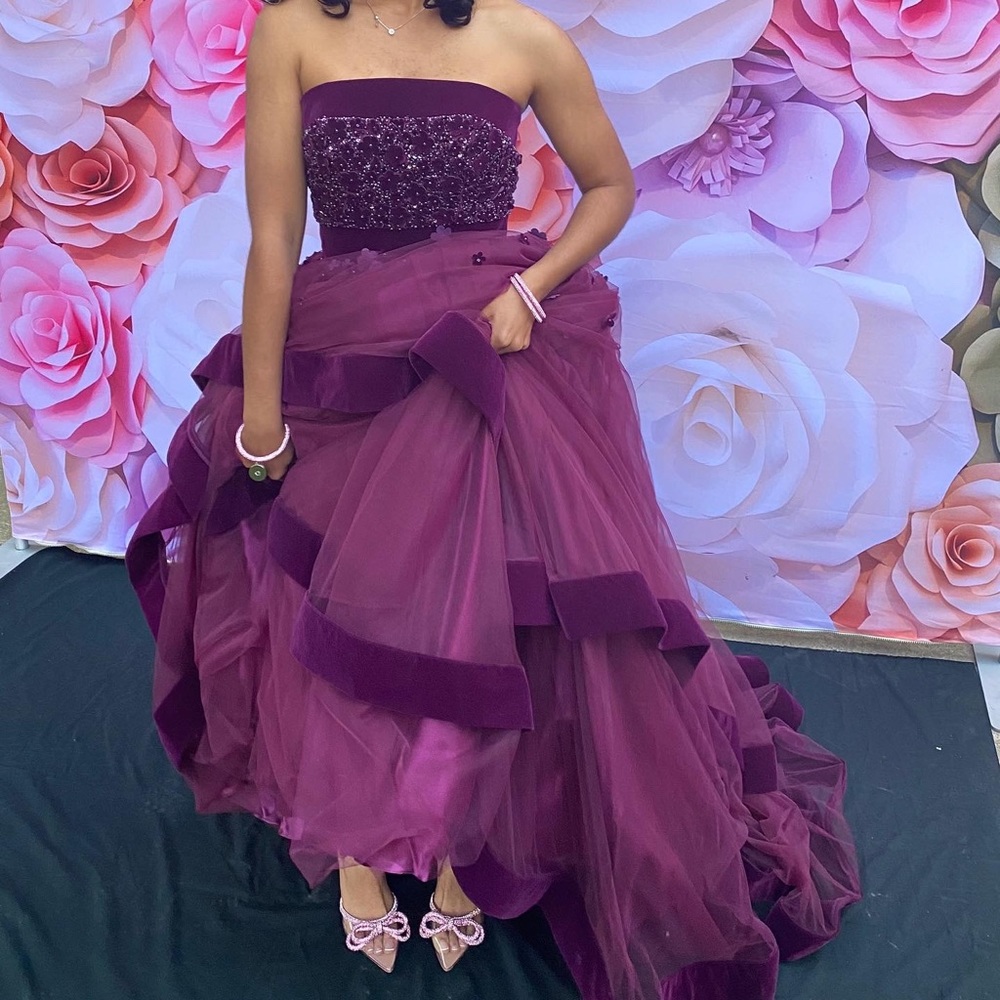 Mac Duggal Strapless Tiered Gown